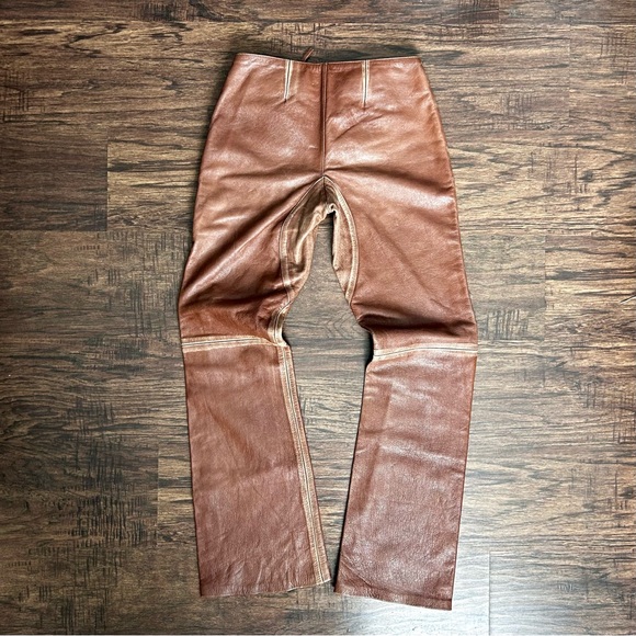 Brown Leather Lace-Up Pants - Picture 3 of 4
